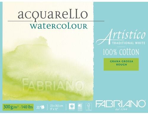 Fabriano Aquarellp. Artistico Trad.White 300g/m2, 20 Bl, Rau, 23 x 30.5 cm