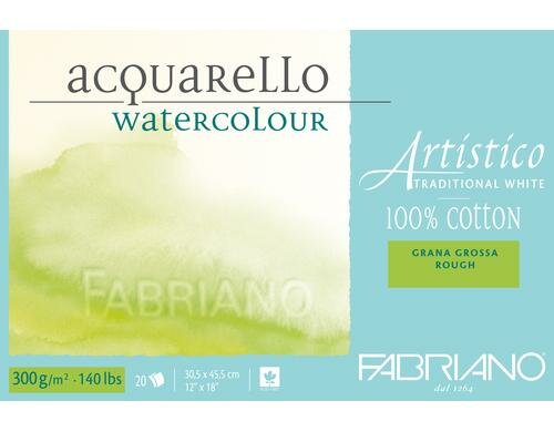 Fabriano Aquarellp. Artistico Trad.White 300g/m2, 20 Bl, Rau, 30.5 x 45.5 cm