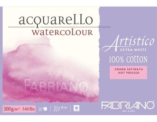 Fabriano Aquarellp. Artistico Extra White 300g/m2, 25 Bl, Heiss gepresst, 12.5x18 cm