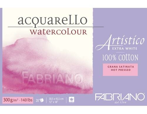 Fabriano Aquarellp. Artistico Extra White 300g/m2, 20 Bl, Heiss gepresst, 30.5x45.5