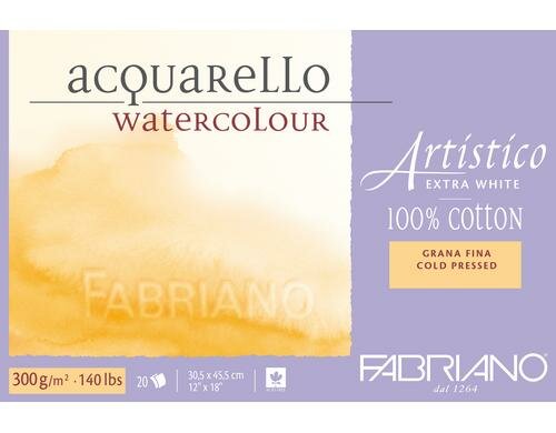 Fabriano Aquarellp. Artistico Extra White 300g/m2, 20 Bl, Kalt gepresst, 30.5x45.5