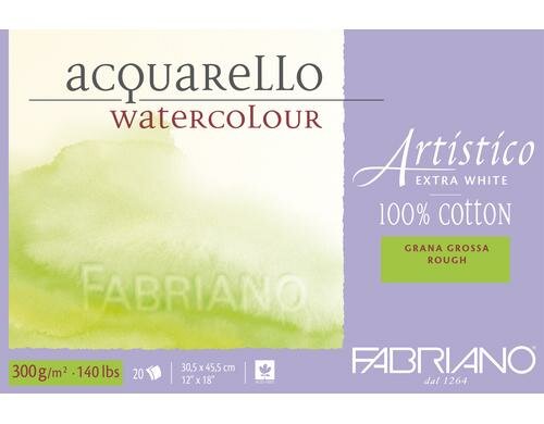 Fabriano Aquarellp. Artistico Extra White 300g/m2, 20 Bl, Rau, 30.5 x 45.5 cm