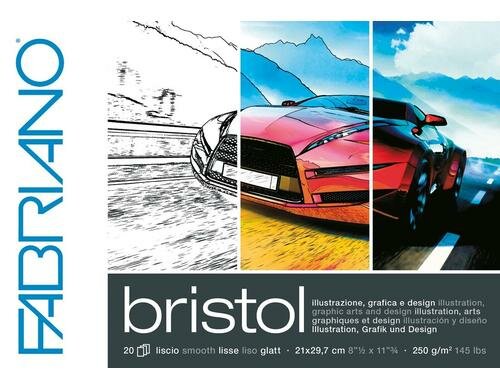 Fabriano Künstlerpapier Bristol A4 250g/m2, 20 Bl, Glatte Oberfläche