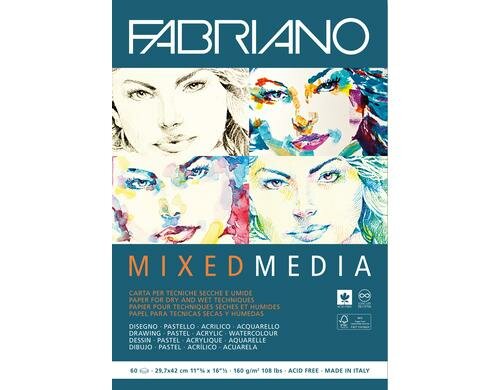 Fabriano Künstlerpapier Mixed Media A3 160g/m2, 60 Bl, natürliche Körnung