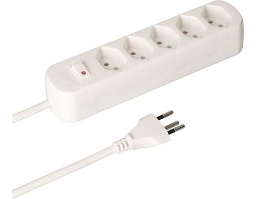 Max Hauri Steckdosenleiste Basic-Line V2 5xT13, weiss, mit Reset-Schalter, 5m, V2