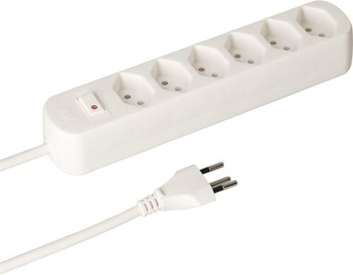 Max Hauri Steckdosenleiste Basic-Line V2 6xT13, weiss, mit Reset-Schalter, 1.5m