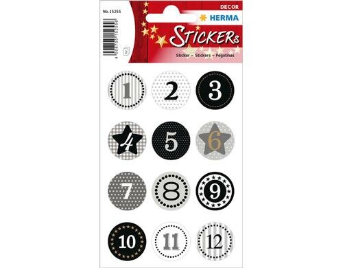 Herma Adventskalender-Zahlen 2 Blatt, 24 Sticker, schwarz/gold