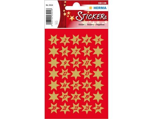 Herma Adventskalender-Zahlen 3 Blatt, 102 Sticker