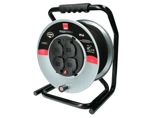 Max Hauri Kabeltrommel 33m IP44 V2 schwarz 4x T13 Steckdose, mit Thermoschutz