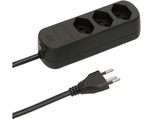Max Hauri Steckdosenleiste Basic-Line 3xT13, schwarz, mit Reset-Schalter
