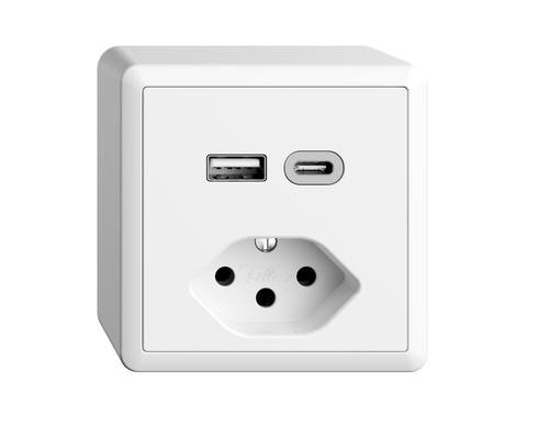 Feller EDIZIOdue Steckdose 1xUSB A,1xUSB C weiss, 3A, 1xT13, AP