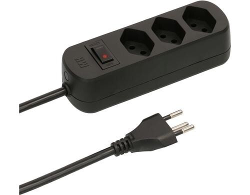 Max Hauri Steckdosenleiste Basic-Line V2 3xT13, schwarz, mit Reset-Schalter V2