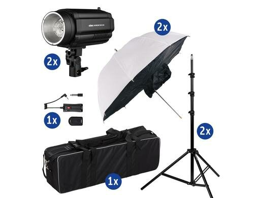 Dörr Studioblitz 2er Set DFX-250 Octa Blitz, Stativ, Softbox, Trigger, Tasche