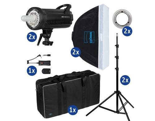 Dörr Studioblitz 2er Set DFX-600 SB-5070 Blitz, Stativ, Softbox, Trigger, Tasche