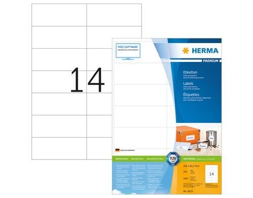 Herma Premium Etiketten 4625 105 x 42.3 mm, 2800 Etiketten, 200 Blatt