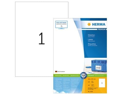 Herma Premium Etiketten 4428 210x297mm, 100 Etiketten, 100 Blatt
