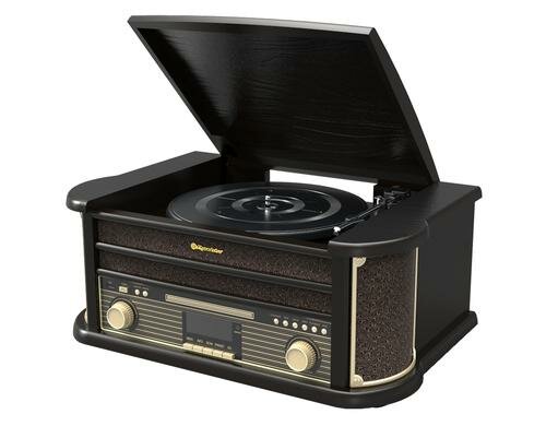 Roadstar HIF-1898 D+BT Retro Plattenspieler, BT, CD, Black Holz