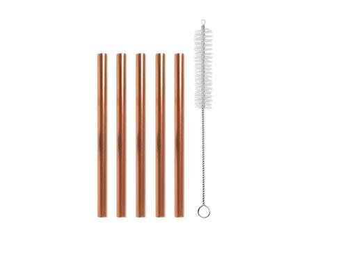 Strawganic Stahlstrohhalme Set gerade rose 5 Stück 13cm, inkl. Reinigungsbürste