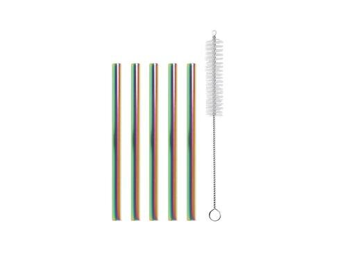Strawganic Stahlstrohhalme Set gerade rainb 5 Stück 13cm, inkl. Reinigungsbürste