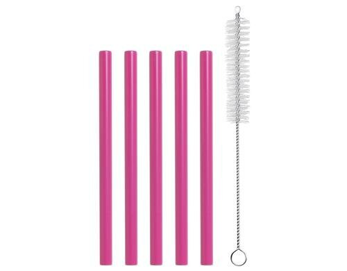 Strawganic Stahlstrohhalme Set gerade pink 5 Stück 13cm, inkl. Reinigungsbürste