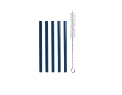 Strawganic Stahlstrohhalme Set gerade blau 5 Stück 13cm, inkl. Reinigungsbürste