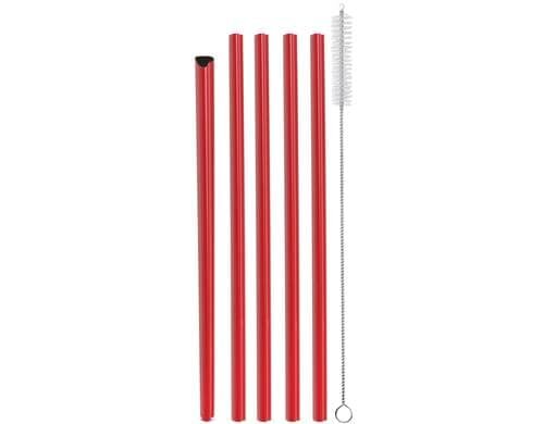 Strawganic Stahlstrohhalme Set Herz rot 5 Stück 21.5cm, inkl. Reinigungsbürste