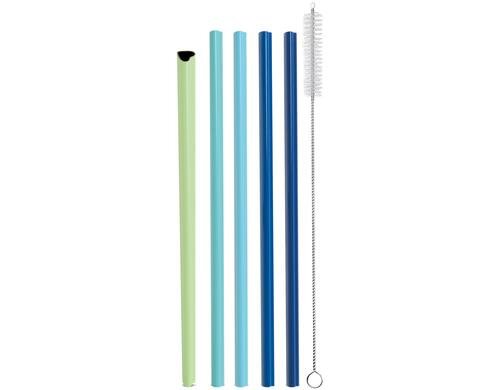 Strawganic Stahlstrohhalme Set Herz ocean 5 Stück 21.5cm, inkl. Reinigungsbürste