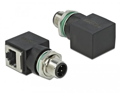 DeLock Netzwerkadapter M12-RJ45 90° M12 4Pin D-Kodiert Stecker -RJ45 Buchse