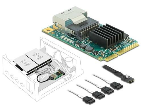 DeLock: Mini-PCIexpress 4 Port SATA3 Kontr. SFF-8087 Anschluss, inkl.80cm Kabel zu SATA